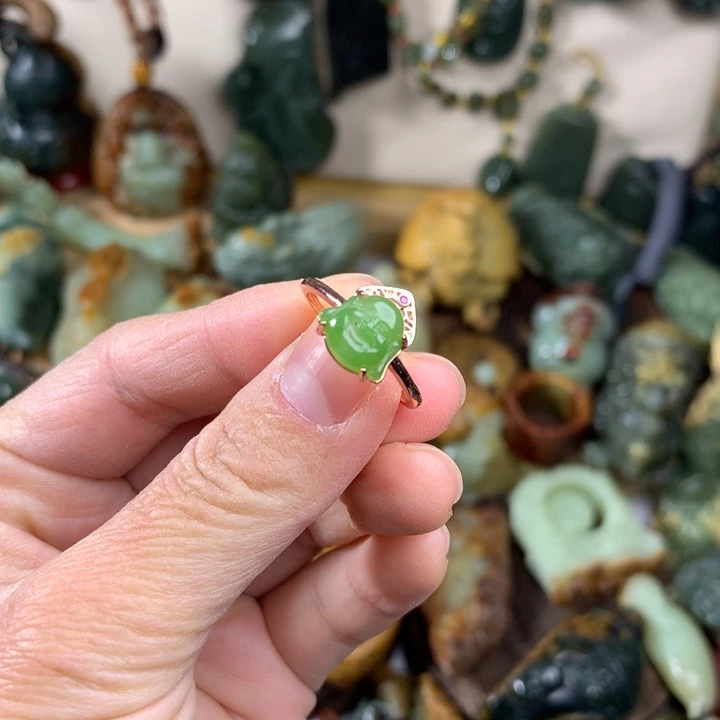 和田玉（碧玉）戒指银S925镶嵌