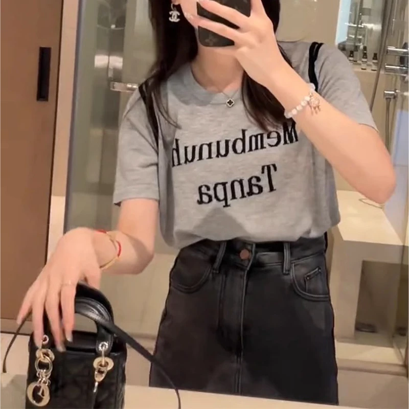 2025爆款夏季针织衫短袖女t恤宽松设计感小众高级休闲百搭上衣