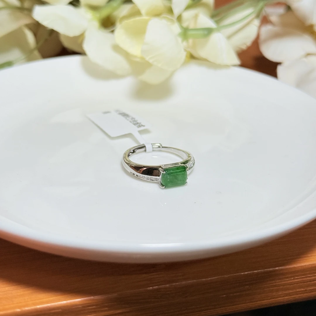 【珠宝厂长】翡翠长方合金戒指5.8*8