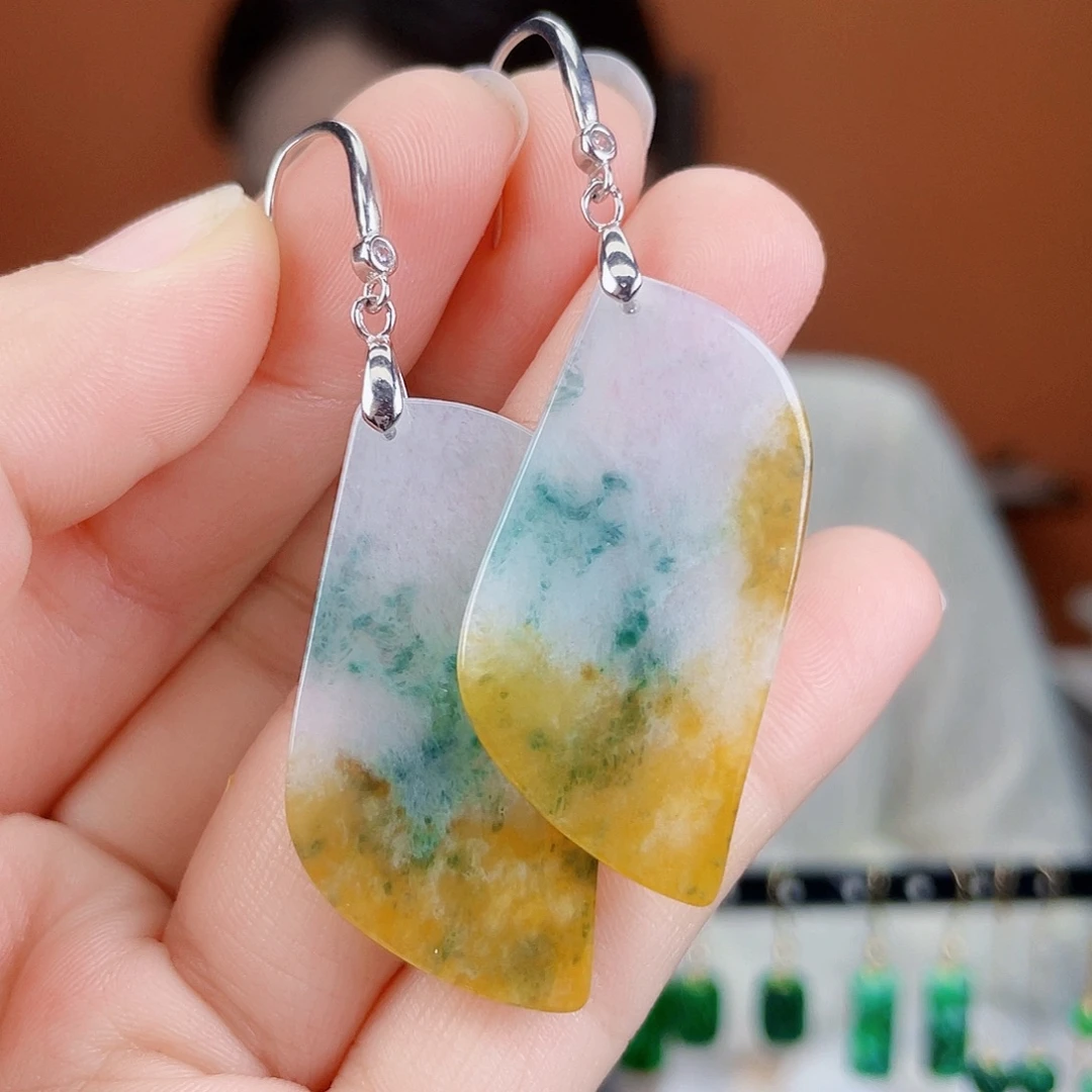 翡翠银S925镶嵌耳饰