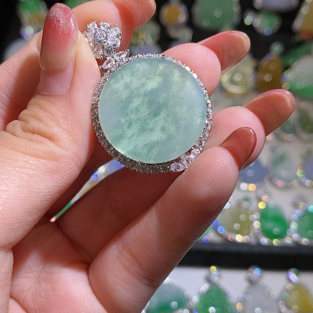 翡翠银S925镶嵌颈饰天然翡翠