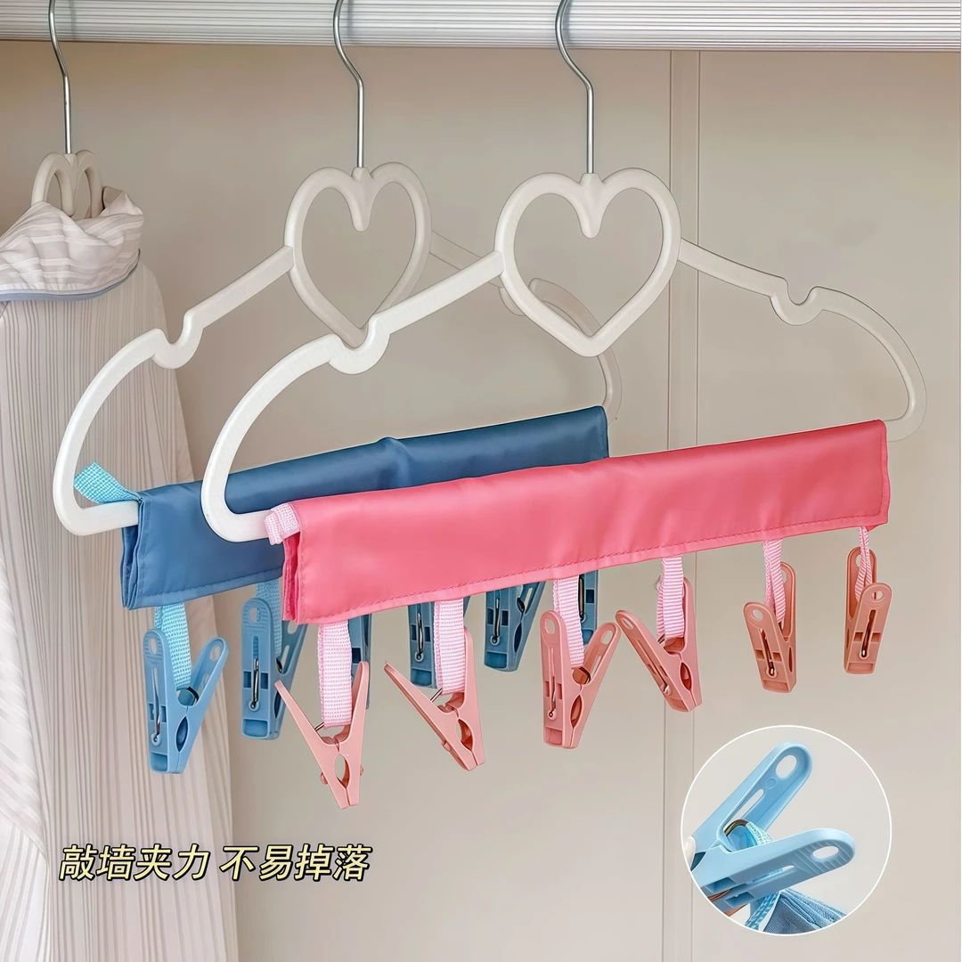 新款夏季布艺可折叠便携魔术贴衣架晾晒架内衣袜多夹子旅行晾衣夹