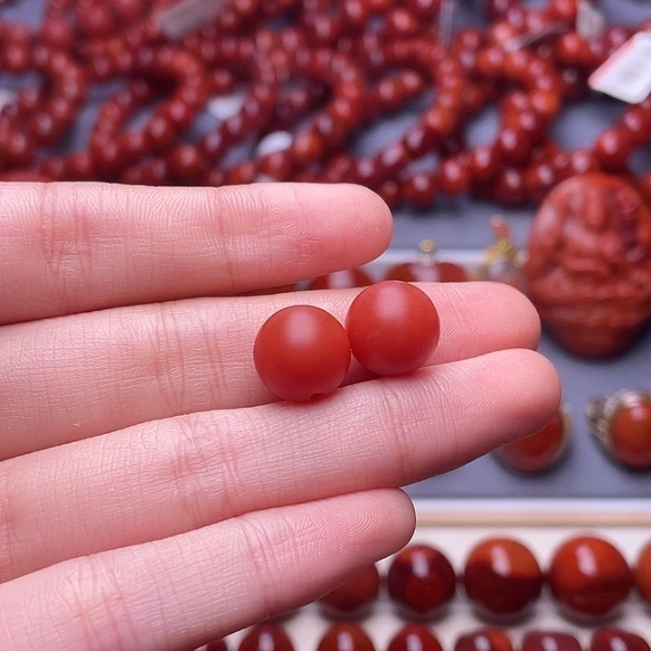 南红玛瑙其他未镶嵌一对11.5mm顶品保山锦红满肉圆珠