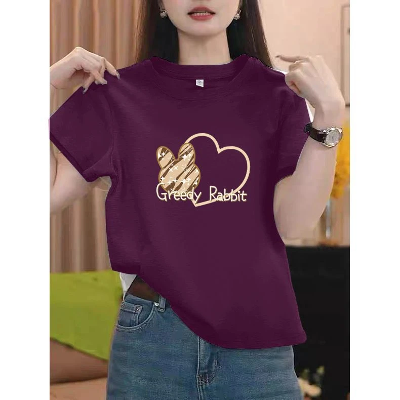 正肩纯棉圆领短袖t恤女小众设计感时尚百搭洋气基础款上衣夏季潮