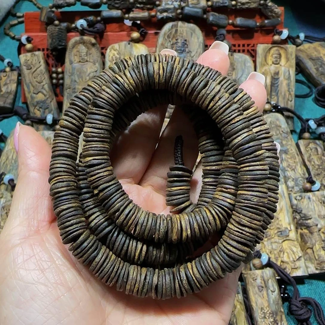 沉香手串海南白奇乌身沉水片片珠52克多样性发