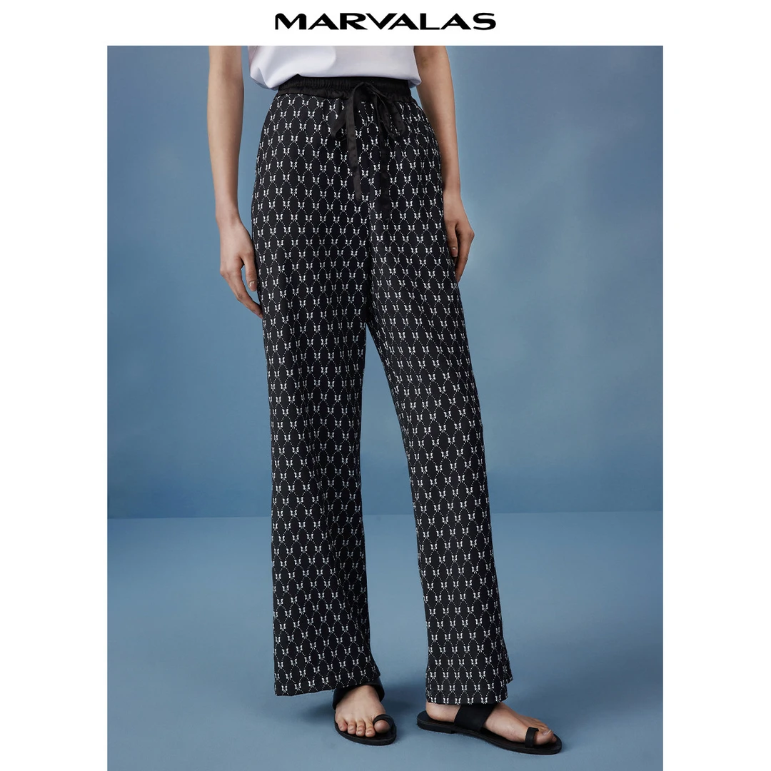 【小余专属】撞色蝴蝶印花透气休闲裤女夏季垂感高腰MC102306295