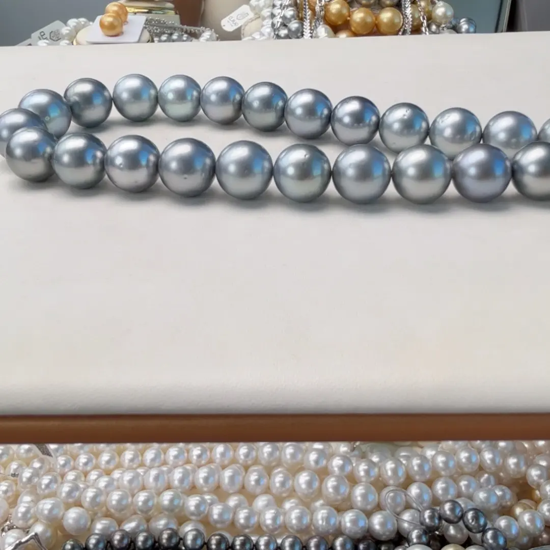 海水珍珠耳饰银S925镶嵌12-14大证