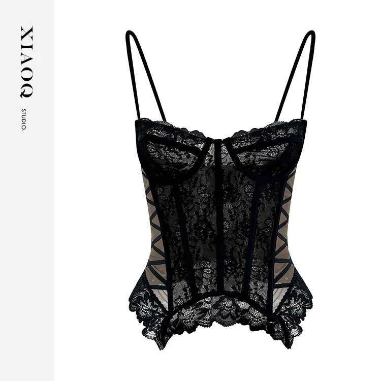 【小Q家】65066时尚性感网纱鱼骨收腰吊带