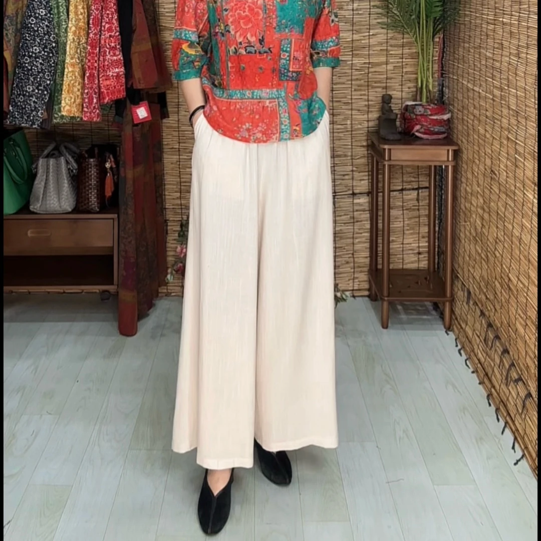 <亚麻休闲裤>国风麻本色亚麻面料全松紧腰休闲裤居家妈妈装2519