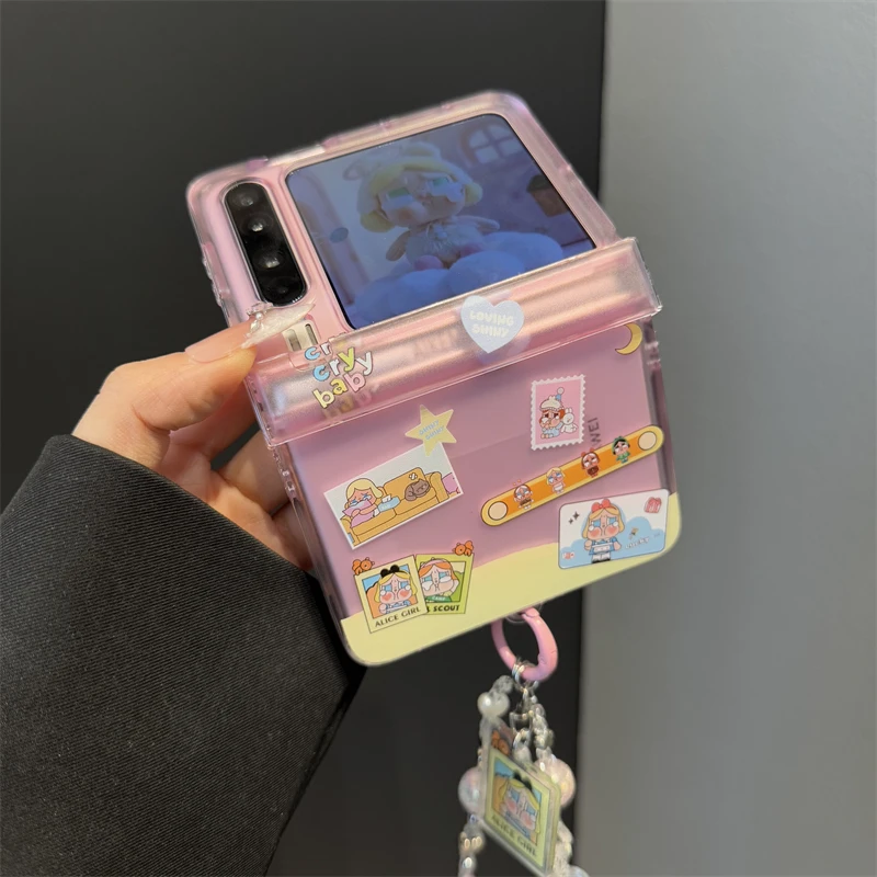 适用华为purax典藏版折叠屏手机壳pocket2拼色哭娃标签中轴保护女