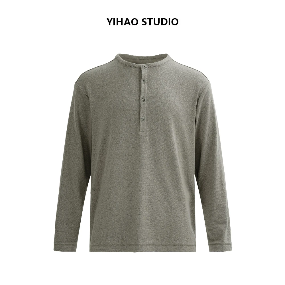 YIHAO STUDIO秋季男款亨利领长袖T恤美式时尚休闲宽松百搭针织衫