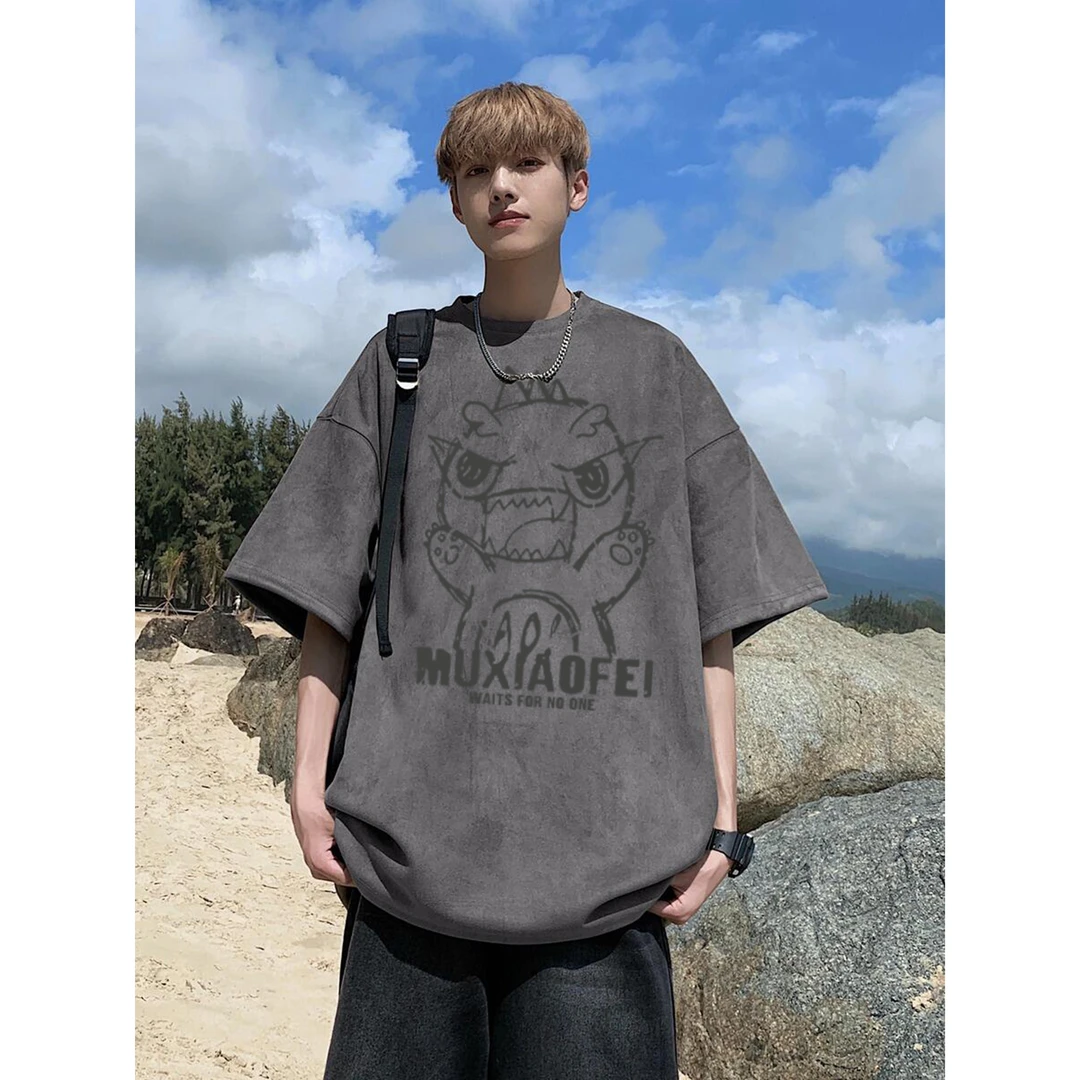 简约百搭短袖复古圆领T恤ins男潮流小众宽松美式休闲夏季半袖上衣