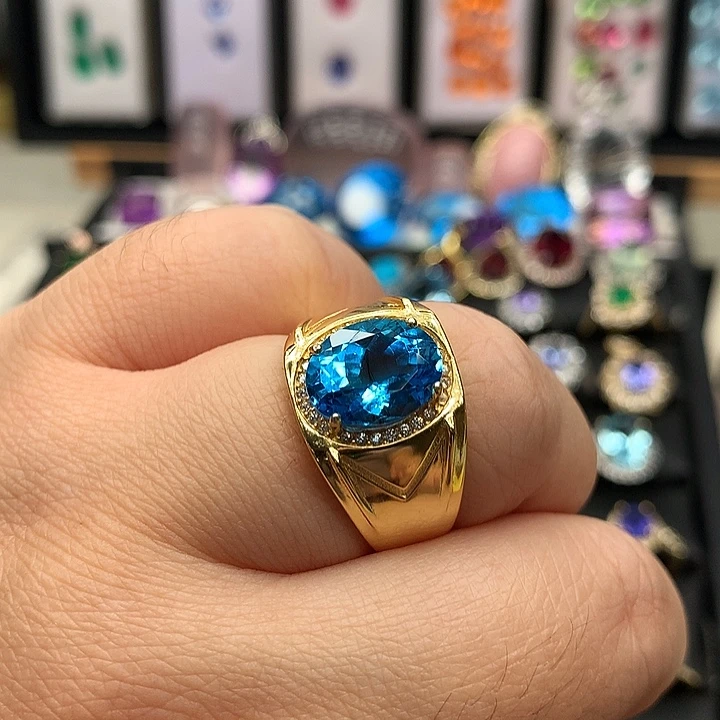 戒指托帕石银S925镀金镶嵌