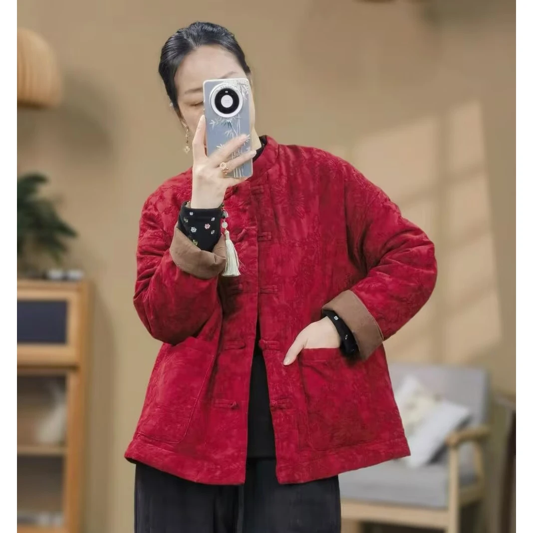 新中式拜年服国风盘扣夹棉棉服女秋冬高级感超好看红色喜庆厚外套