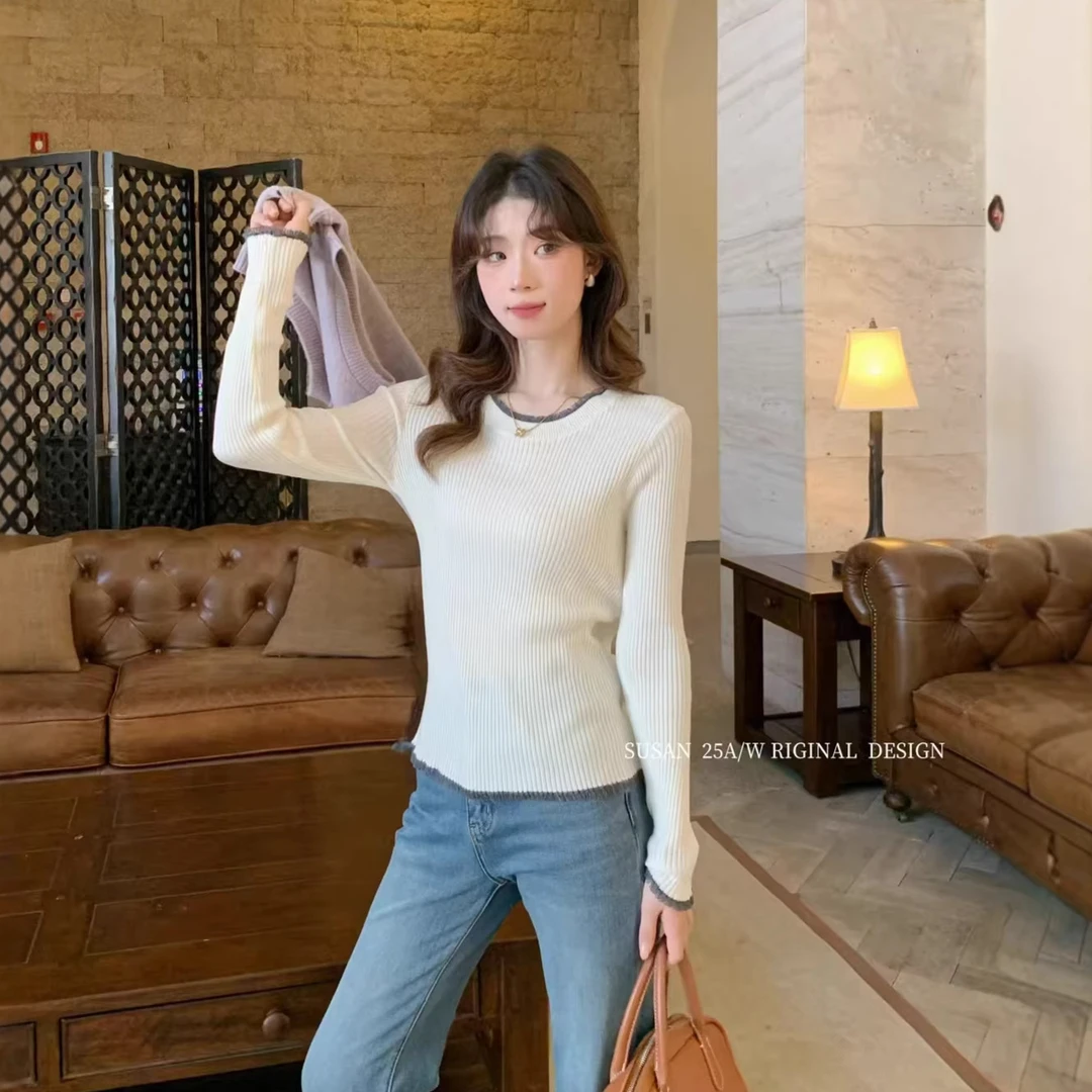 苏珊设计感针织衫上衣女2025秋冬新款洋气外穿内搭修身上衣2533S