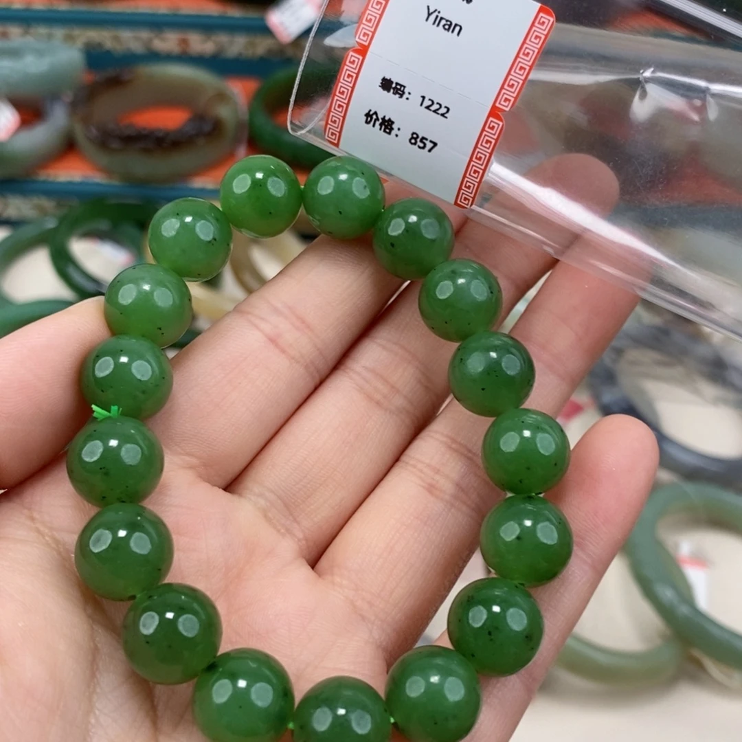 和田玉未镶嵌颈饰碧玉手串12mm1222