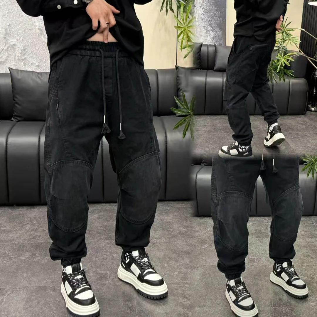 新款潮流复古水洗拉链工装风时尚束脚裤男款休闲裤2557