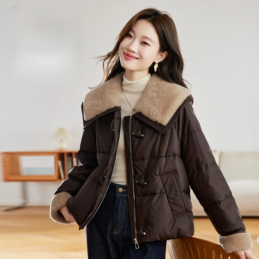 拉夏贝尔羽绒服女2025冬季新款韩版休闲百搭连帽加厚保暖外套女