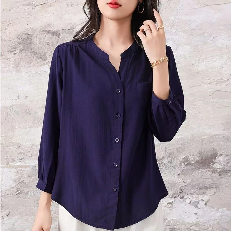 【铜氨丝】慵懒风简约气质九分袖衬衫薄款宽松休闲百搭显瘦防晒上衣