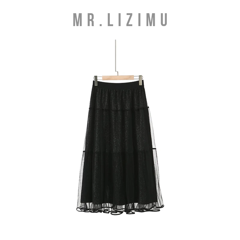 李子木先生半身裙网纱半身裙女款爆款2025新款法式高腰a字裙D5827