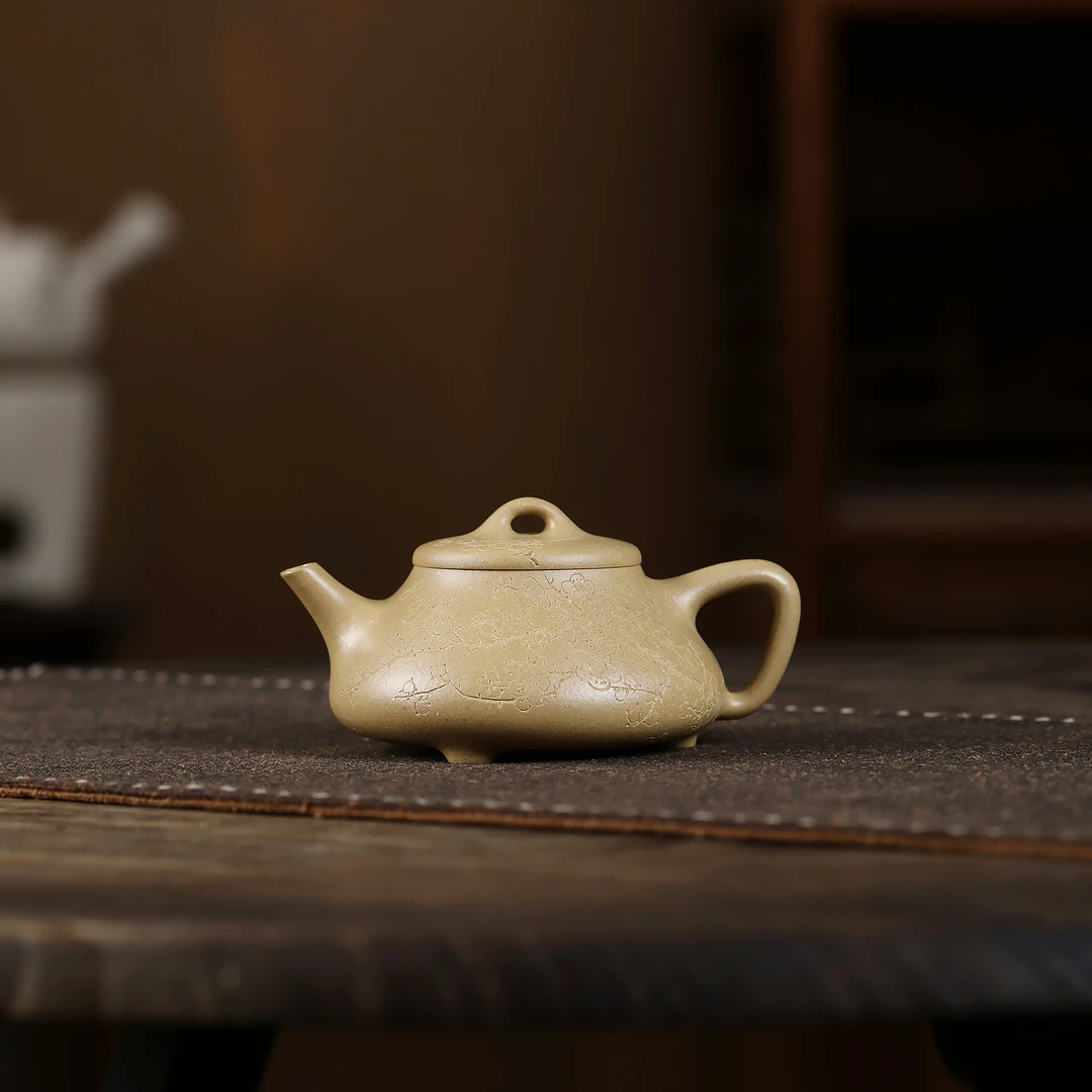 JCY-0459 季畅园 东瓢（含香）-梨皮本绿-165cc手工制作 宜兴紫砂壶