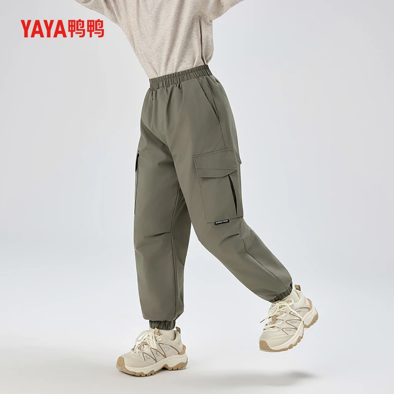 鸭鸭儿童羽绒服束脚裤2025秋冬季男女童学生休闲运动工装裤酷飒风