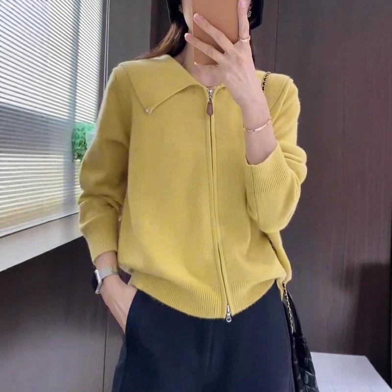 慵懒风双拉链针织毛衣秋冬新款胖MM大码女装显瘦宽松休闲长袖上衣