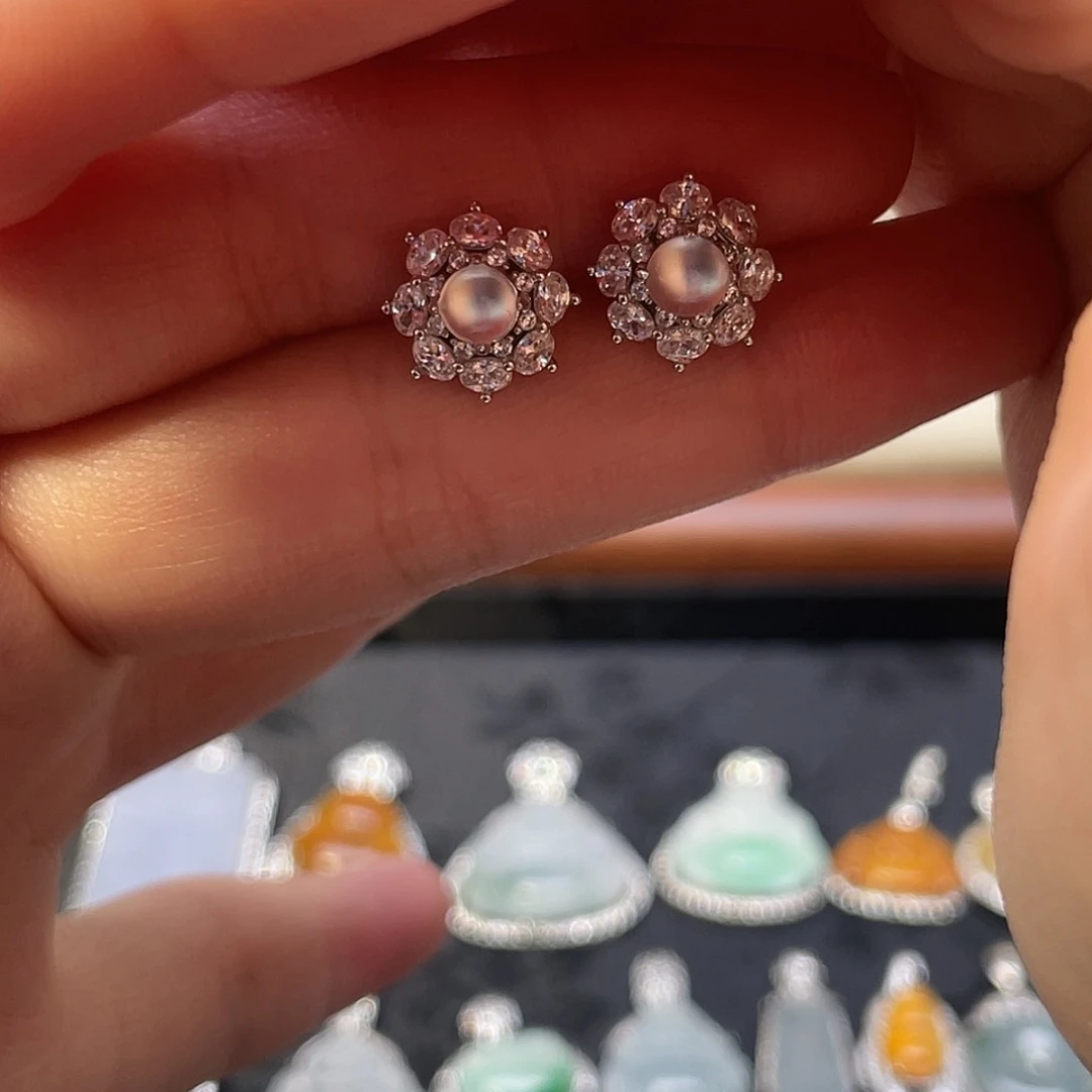 翡翠银S925镶嵌耳饰耳钉