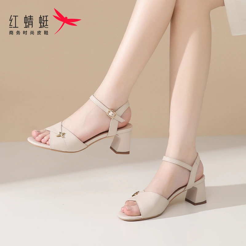 红蜻蜓气质高跟时装凉鞋女款2025新款夏季真皮外穿配裙子妈妈女鞋