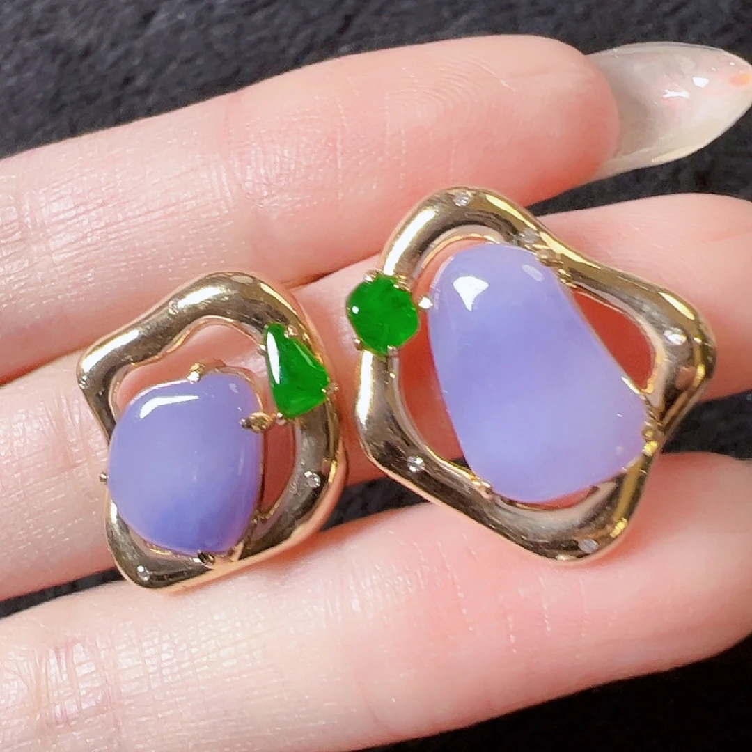 翡翠18K金镶嵌耳饰签收后24小时鉴赏期