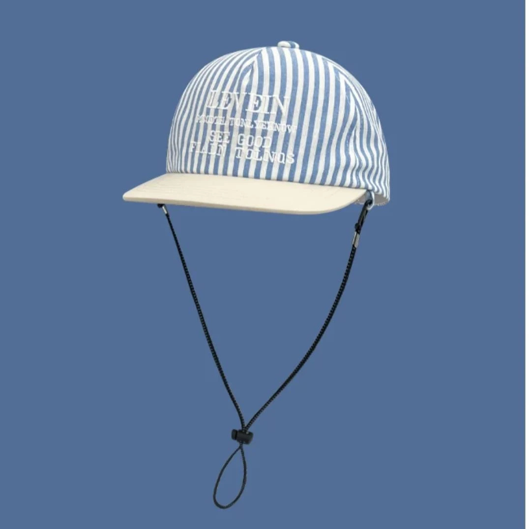 韩系设计师款条纹刺绣棒球帽女生夏季遮阳平沿鸭舌帽子显脸小百搭