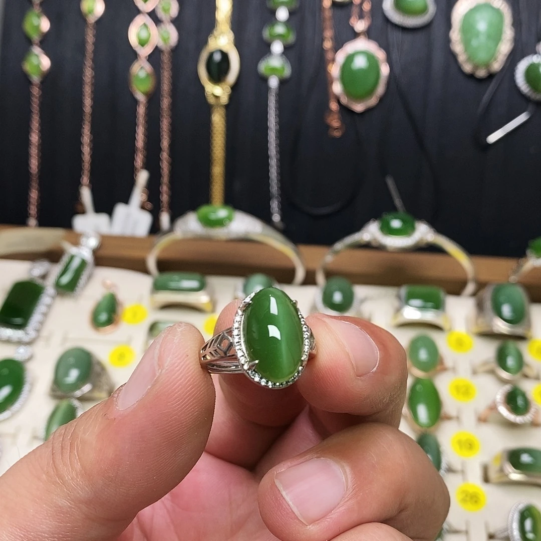 和田玉（碧玉）银S925镶嵌戒指