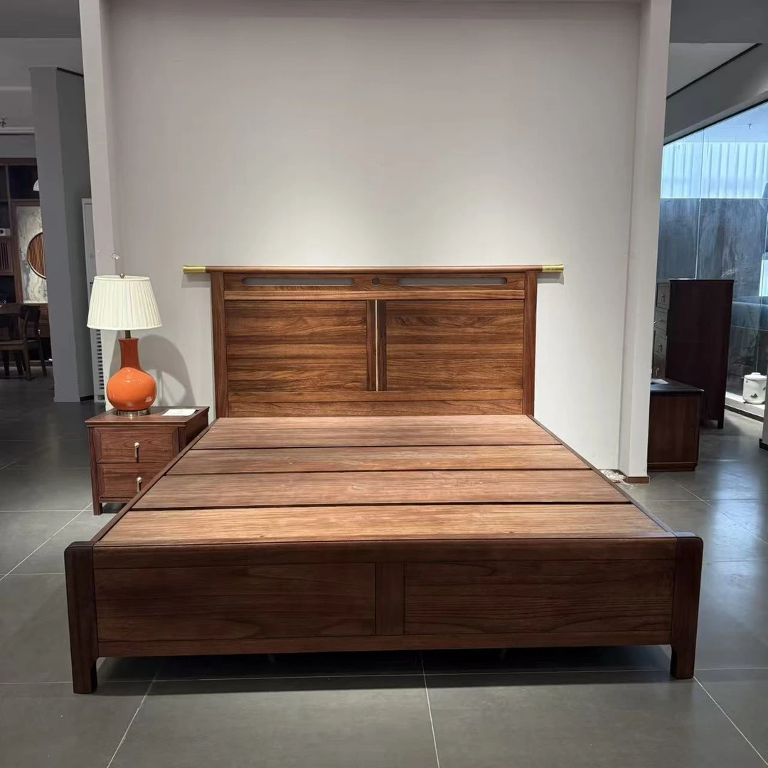 新中式纯实木乌金木官帽款轻奢风挂体箱体储物实木1.8m大床