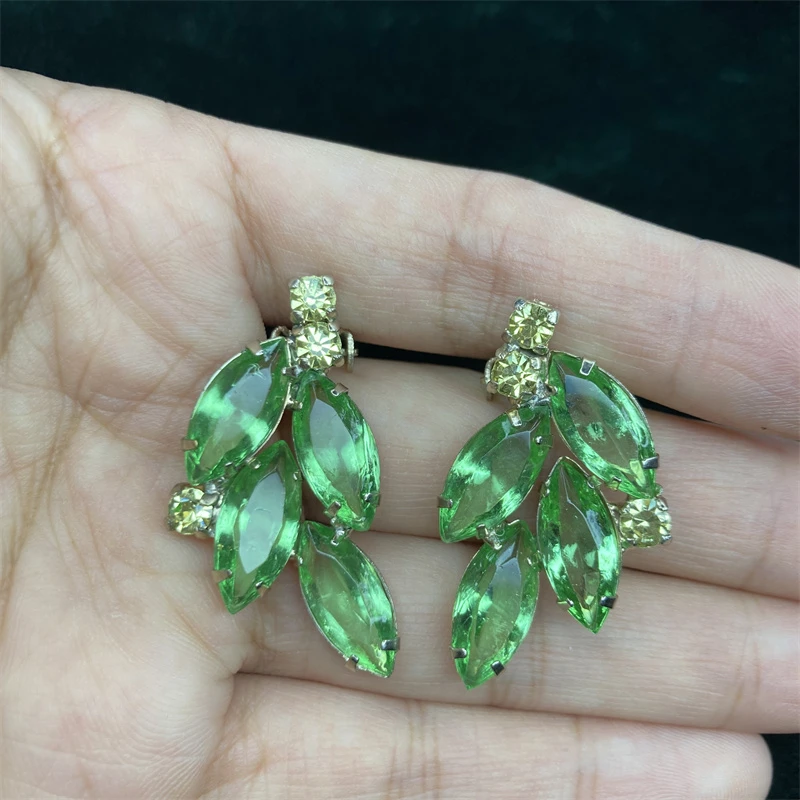 合金耳饰 绿色莱茵石耳环2-23【2061225-022】
