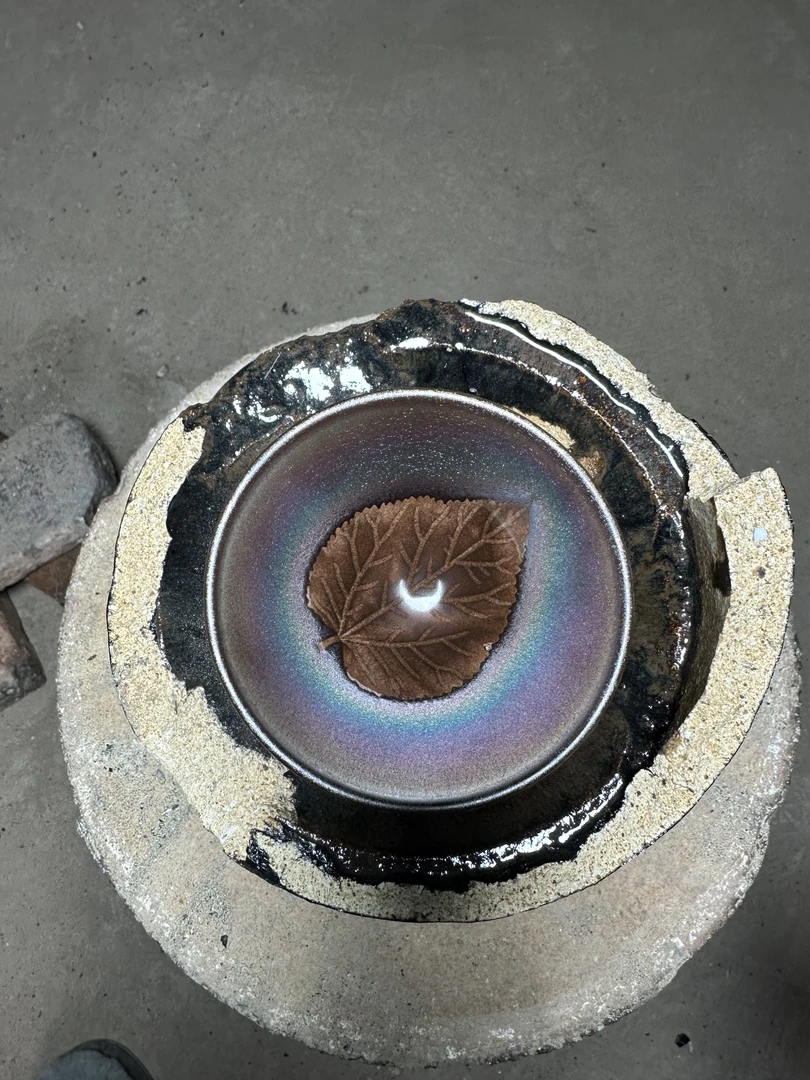 建窑建盏 霓虹七彩木叶盏  手工 茶杯 主人杯