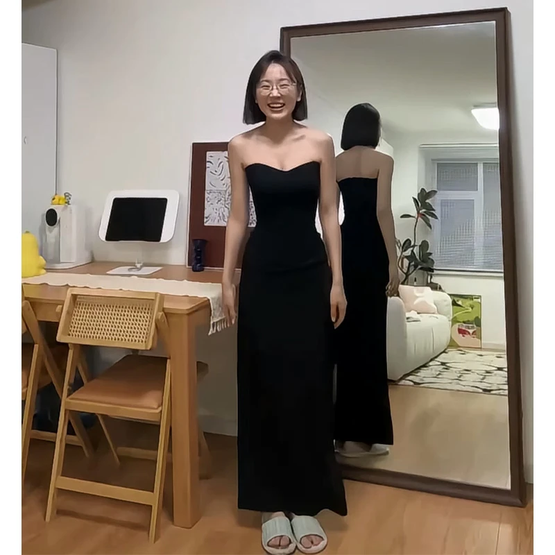 2025夏季新款法式高级感修身百搭抹胸上衣气质高腰显瘦开叉半身裙