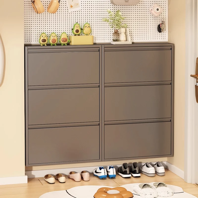 超薄翻斗式鞋柜钢制10cm一体式靠墙玄关柜家用入户收纳窄鞋架鞋柜