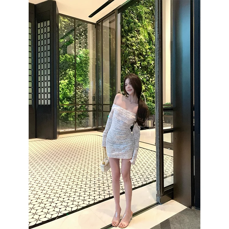 纯欲风性感辣妹一字肩长袖上衣女2025夏季新款高腰显瘦包臀短裙子