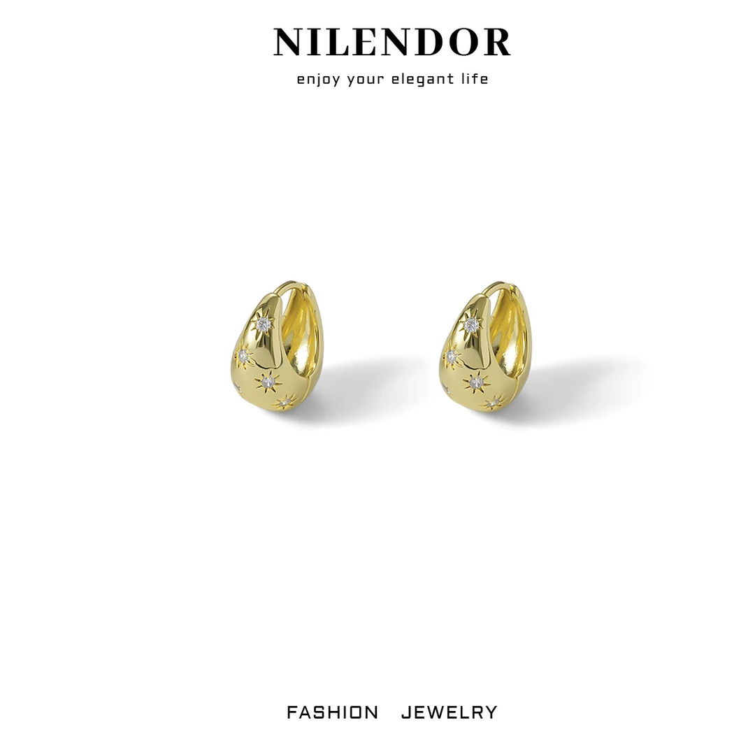 铜合金合成锆石耳饰 ES-51时尚气质八芒星百搭耳环