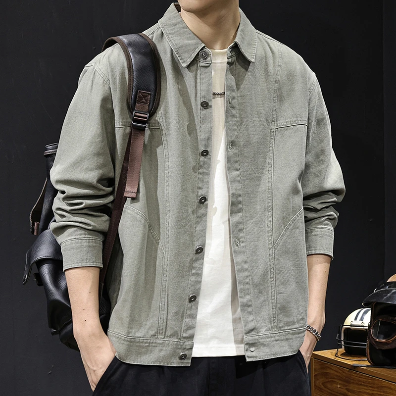 MR.MUDI/穆迪先生高端珠地竹节纹工装夹克男士新款春秋休闲外套潮