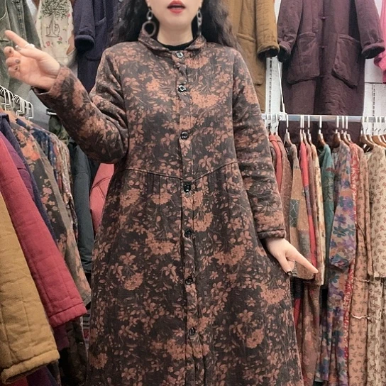 织绣招财猫直筒棉袄瘦版