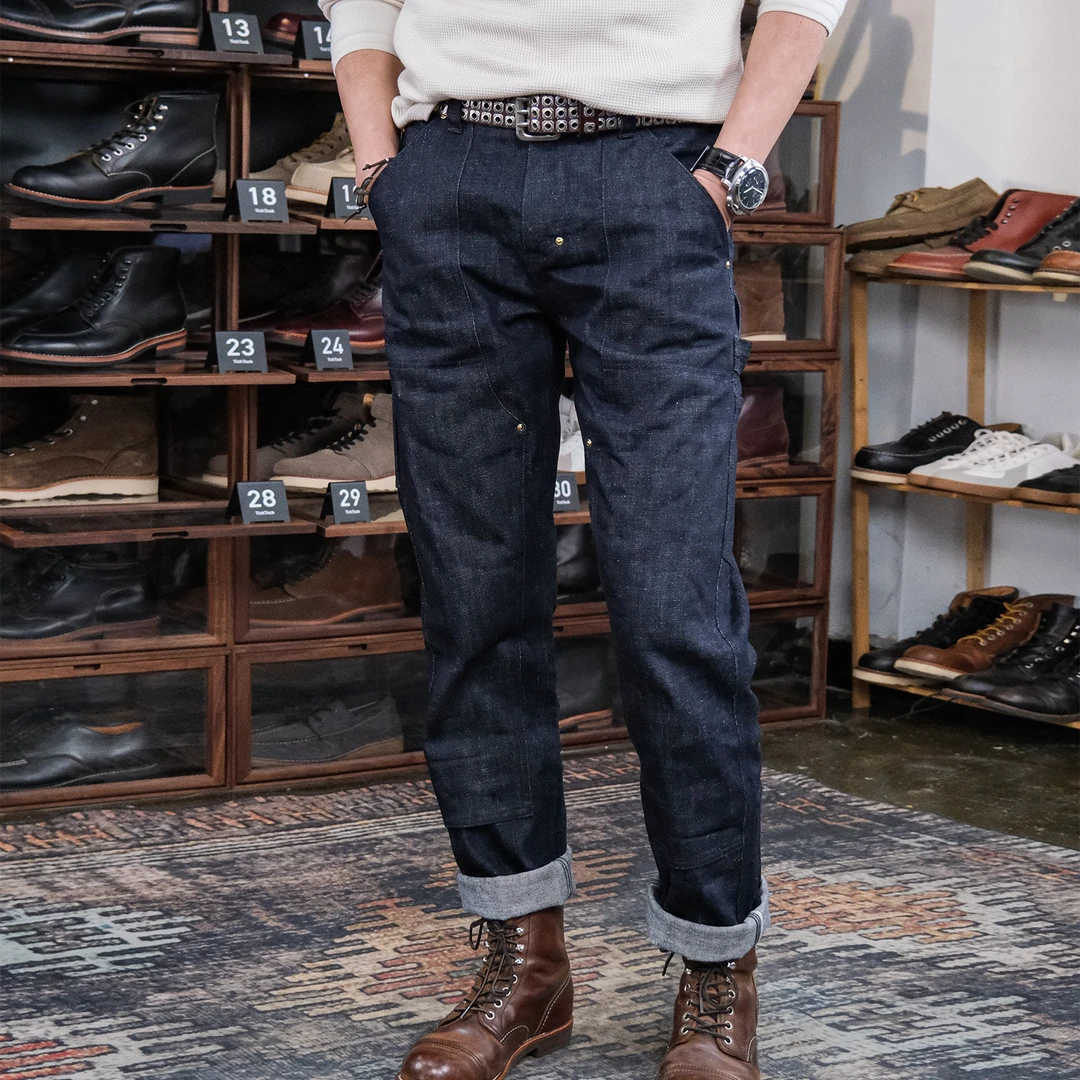 TickTock15OZ赤耳原牛牛仔裤美式复古赤耳丹直筒伐木裤工装裤潮款