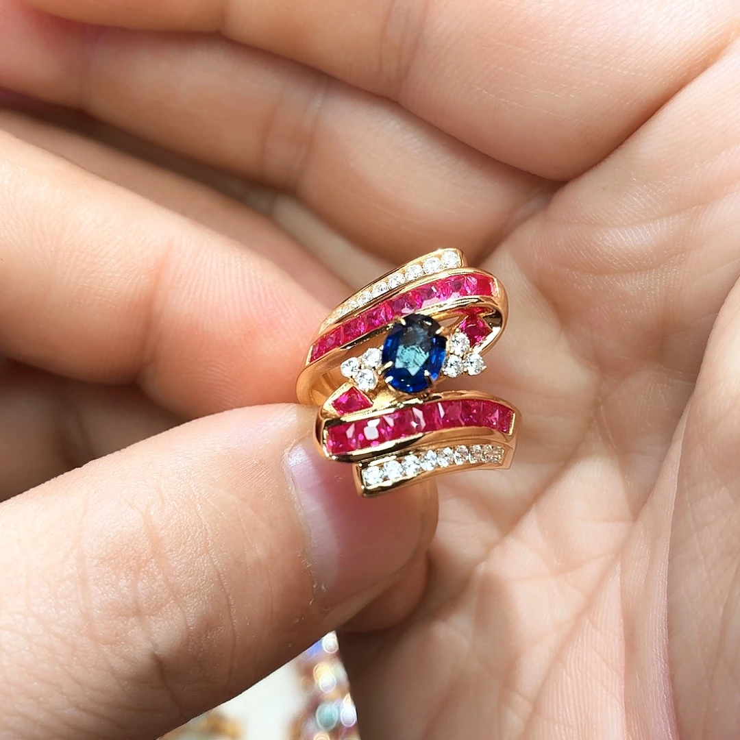 蓝宝石戒指银S925镶嵌