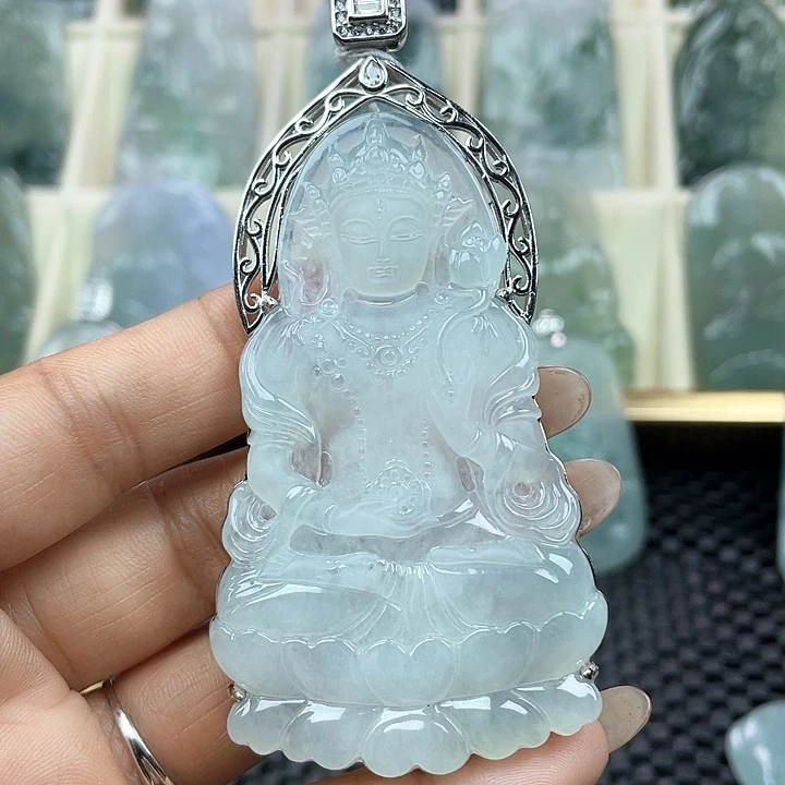 颈饰银S925镶嵌翡翠不**冷天然翡翠渡母