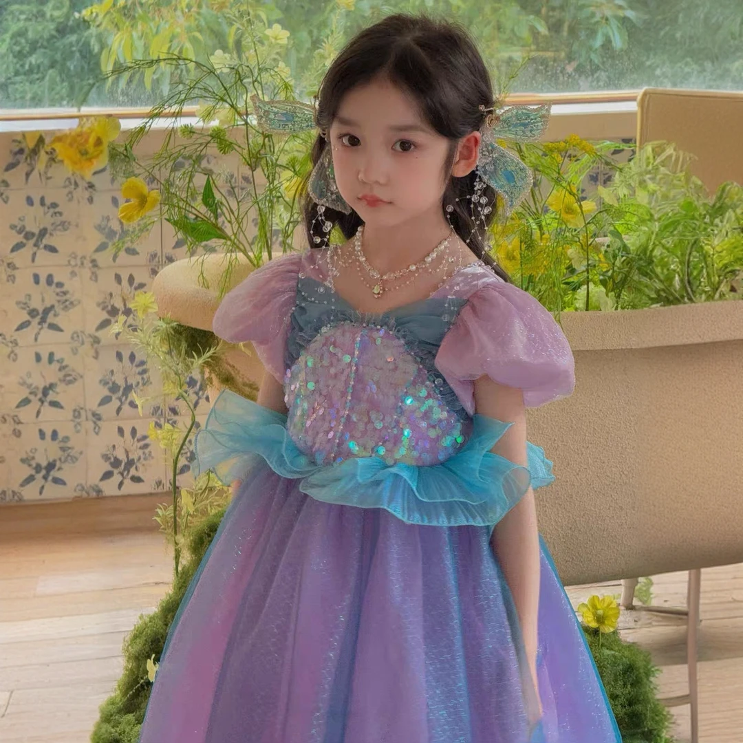 亮片网纱蓬蓬美人鱼公主裙生日派对表演礼裙