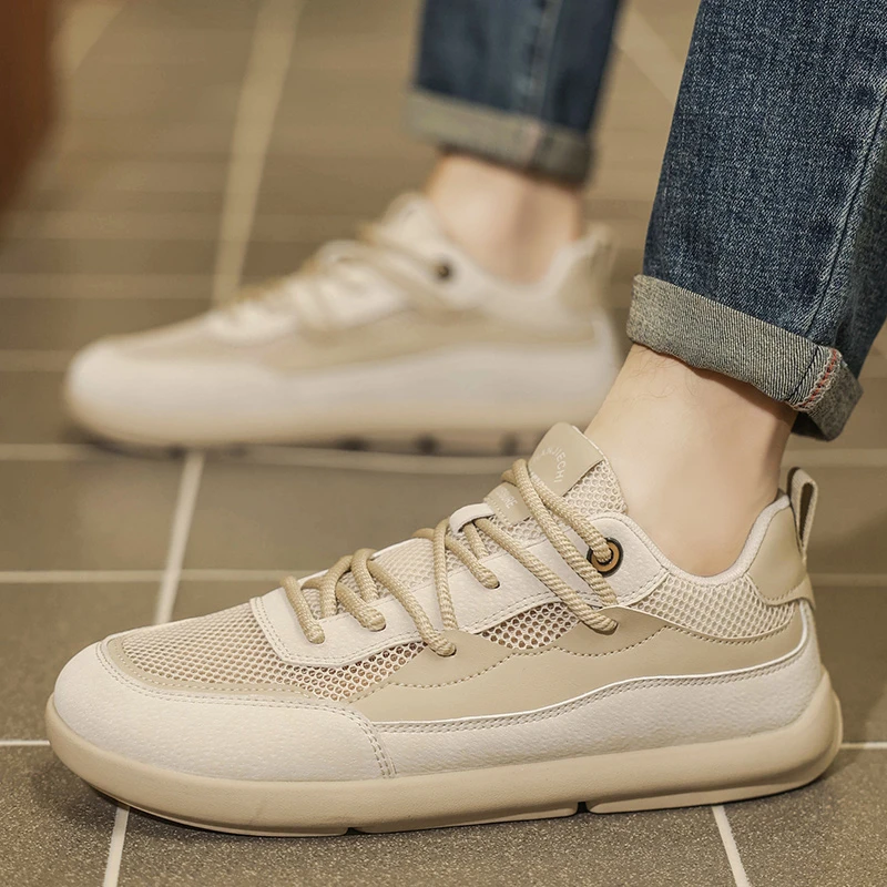 西域骆驼镂空透气网面运动休闲鞋男士夏季新款轻便厚底时尚板鞋