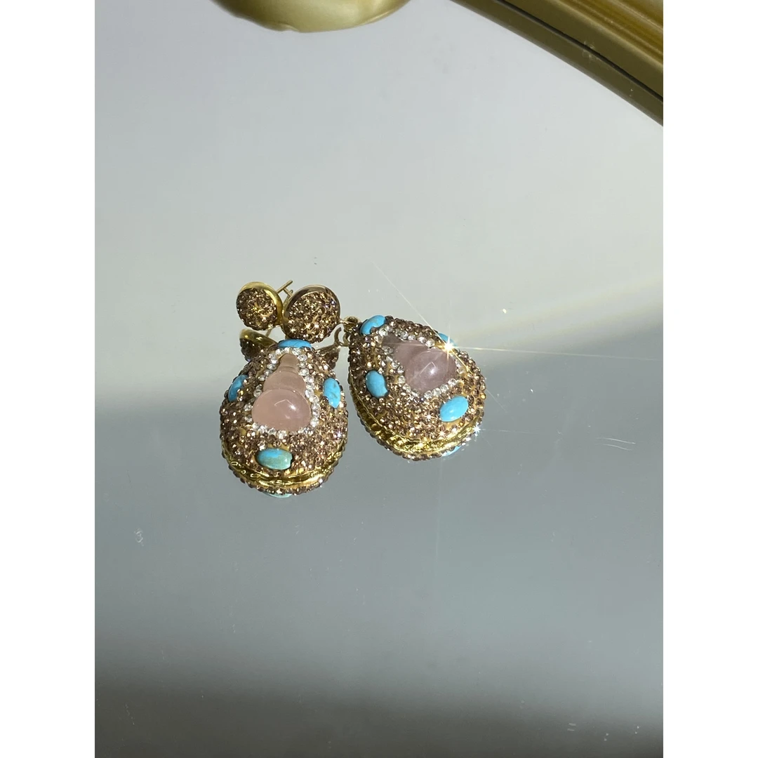 铜合金合成锆石耳饰 TTSD 淡粉色时尚潮流百搭款耳饰 245