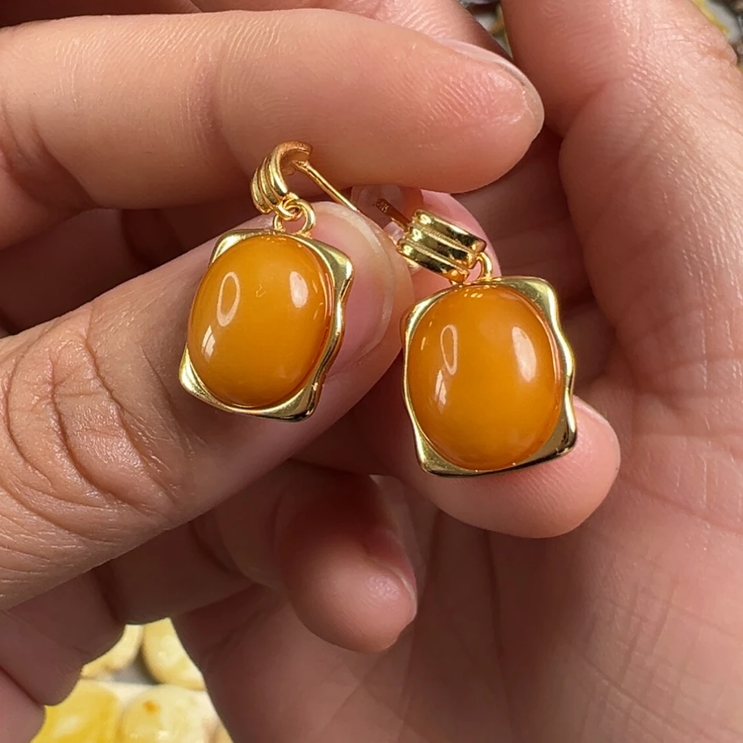 蜜蜡银S925镀金镶嵌裸石蜜蜡