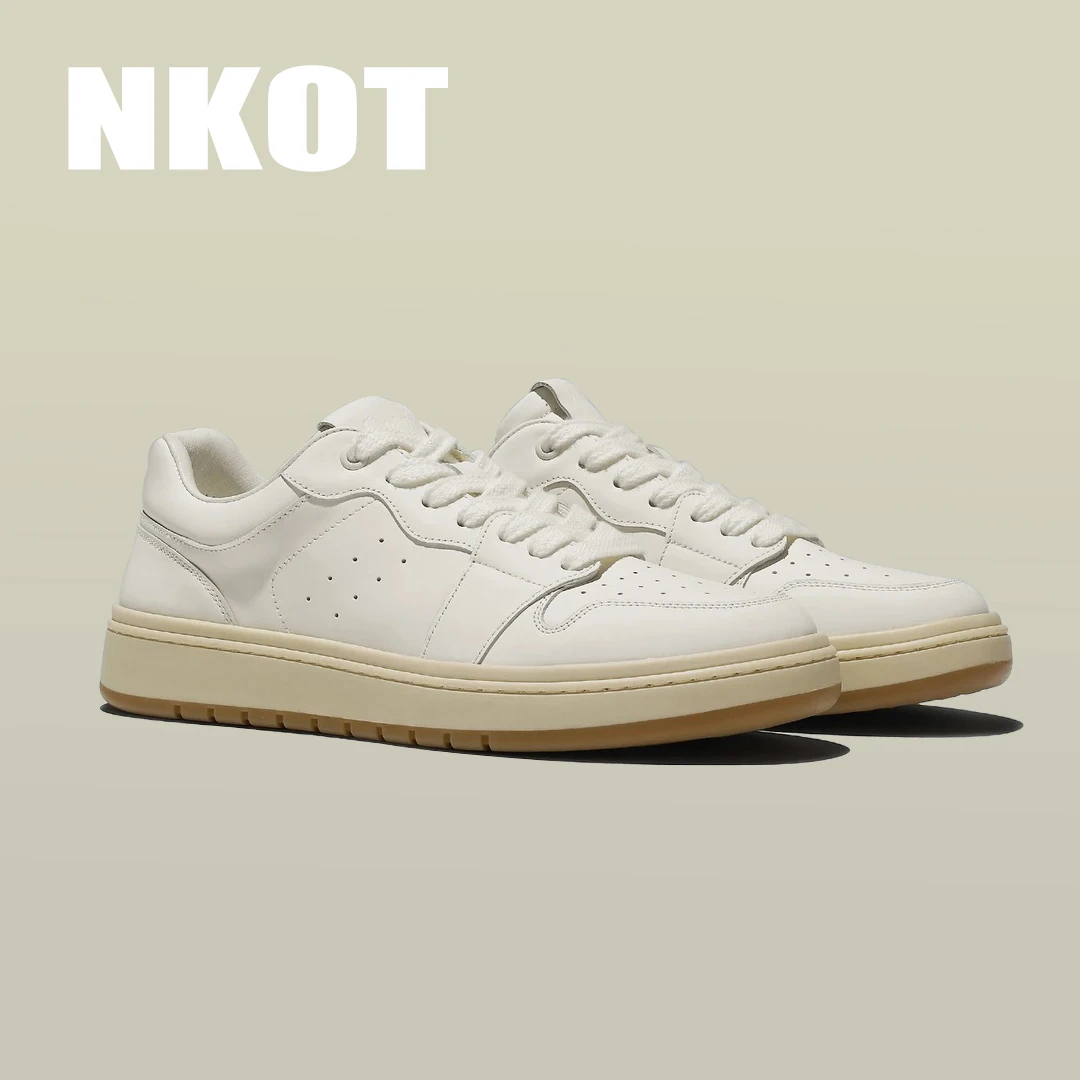 头层牛皮小白鞋男士春夏新款真皮透气百搭厚底白色潮流休闲鞋701