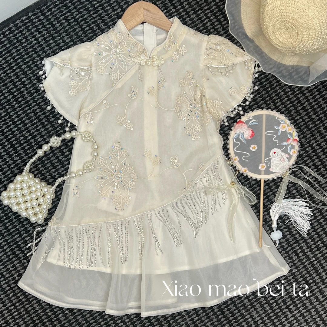 2025新款女大童波点连衣裙夏季洋气礼服裙子儿童夏装泡泡袖公主裙